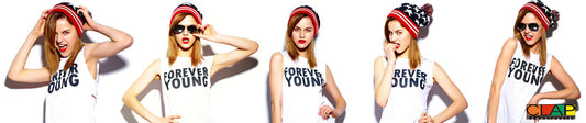 imágenes de la misma chica con camiseta con mensaje en diferentes poses