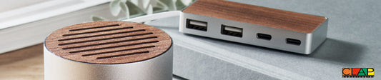 Altavoz y USB Hub de 4 puertos de metal y madera