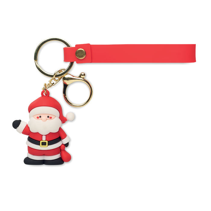 Llavero Santa Claus SANTACHARM en PVC con cinta roja y anilla de aleación de zinc, figura de Papá Noel.