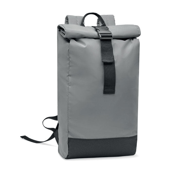 Mochila reflectante con cierre rolltop con cinta y mosquetón negro