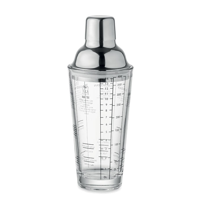 Coctelera de cristal 400 ml con tapa y vaso medidor de acero inoxidable