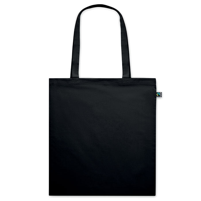Bolsa negra OSOLE COLOUR de algodón 140gr/m² con asas largas, perfecta para compras o eventos promocionales. Comercio justo y personalizable.