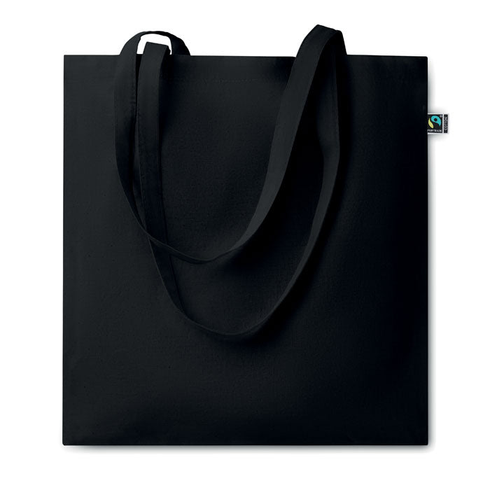 OSOLE COLOUR - Bolsa de algodón de comercio justo con asas largas en color negro, ideal como bolsa de regalo o para ferias. Diseño sostenible.