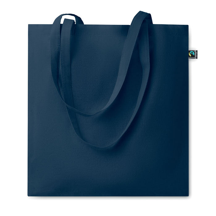 OSOLE COLOUR - Bolsa de algodón de comercio justo con asas largas en color azul oscuro, ideal para ferias, tiendas y regalos sostenibles.