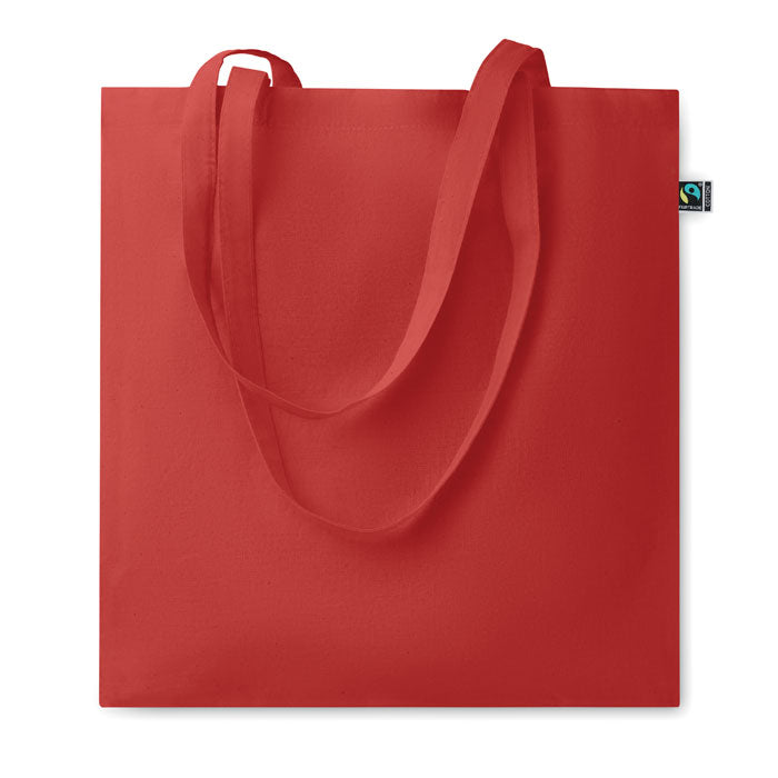OSOLE COLOUR - Bolsa de algodón de comercio justo con asas largas en color rojo, resistente y ecológica. Perfecta para ferias y promociones.
