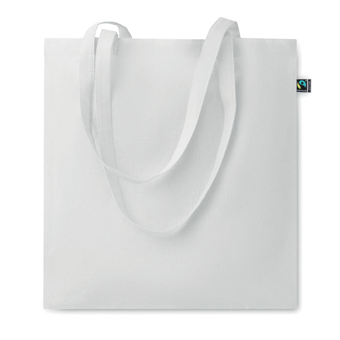 OSOLE COLOUR - Bolsa de algodón de comercio justo con asas largas en color blanco, ideal para personalizar. Perfecta para ferias y tiendas.
