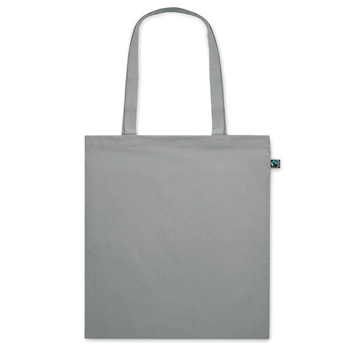 Bolsa gris OSOLE COLOUR de algodón 140gr/m² con asas largas, perfecta para personalizar en eventos sostenibles. Comercio justo.