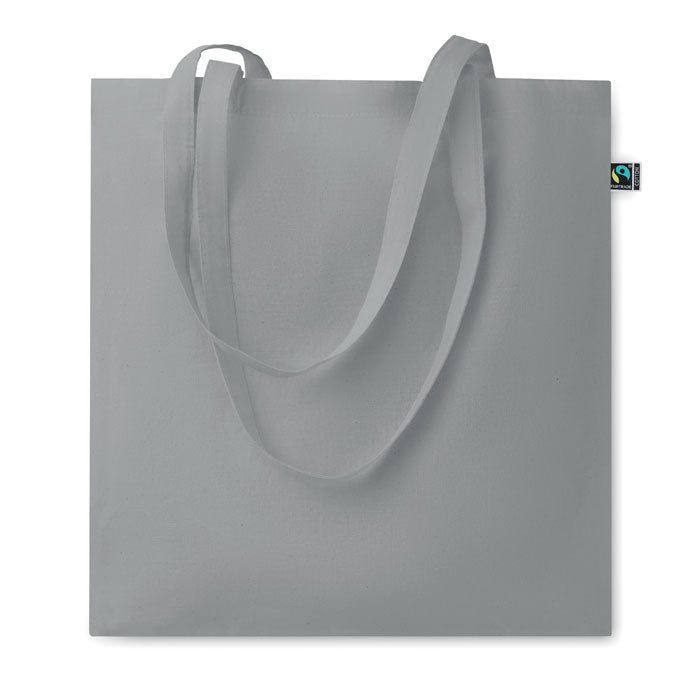 OSOLE COLOUR - Bolsa de algodón de comercio justo con asas largas en color gris claro, ecológica y resistente. Ideal para ferias y regalos.