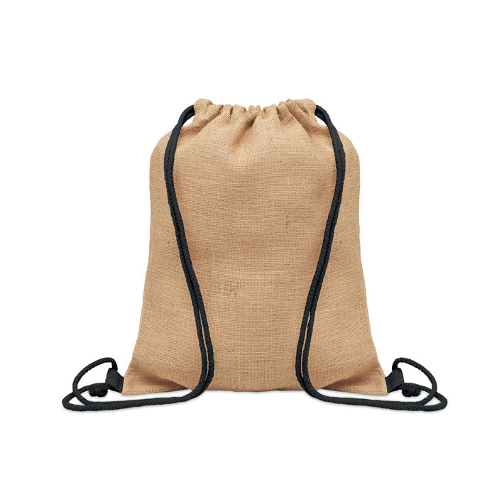 FUKURO - Bolsa de cuerdas yute resistente y sostenible con asas negras, ideal como bolsa de playa o compras ecológica y reutilizable.
