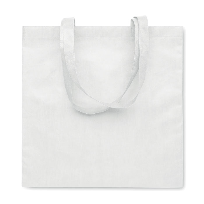 KAIMANI - Bolsa non woven RPET 80 gr/m2 asas largas en color blanco, ideal para impresión de logotipos en campañas ecológicas.