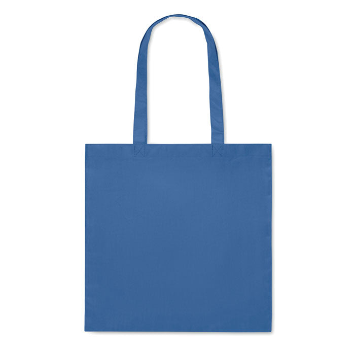 Bolsa azul royal KAIMANI con asas largas, hecha de RPET 80 gr/m², ideal como bolsa de tela promocional y sostenible.