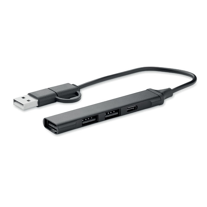 Hub USB de 4 puertos en aluminio reciclado negro