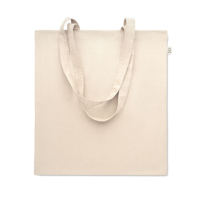 VIVEKA - Bolsa de algodón reciclado pre-consumo ecológica en color natural con asas largas, ideal para compras o playa. Diseño minimalista y sostenible.