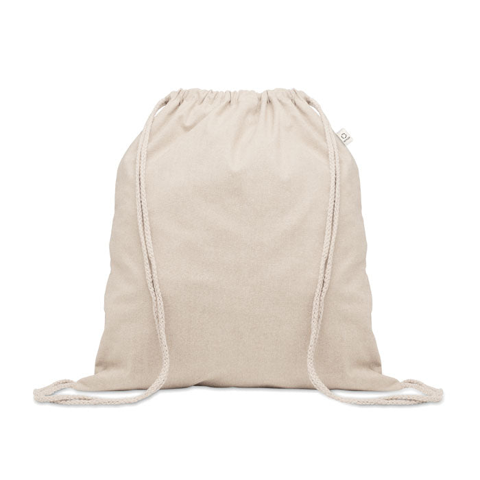 CABETRI - Bolsa de algodón reciclado pre-consumo de 140gr con cordones ajustables, ideal como mochila ecológica para campamentos o eventos.