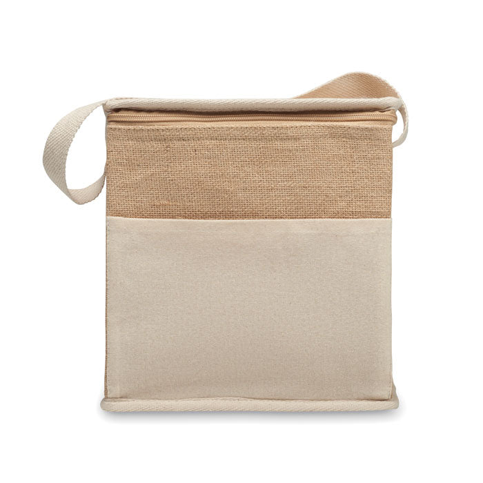 Bolsa térmica LONA de 3L en yute y lona vista frontal. Perfecta para transportar alimentos o bebidas frías.