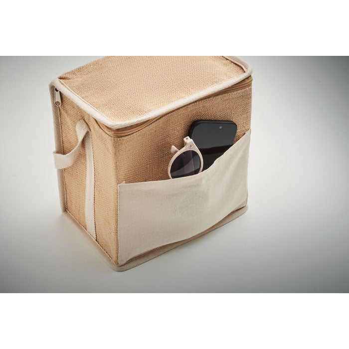 Bolsa nevera LONA con bolsillo frontal usado para guardar gafas y móvil. Práctica para playa o picnic.