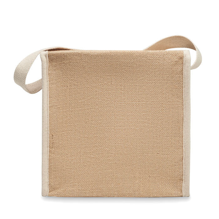 Vista trasera de la bolsa térmica LONA de 3L. Fabricada en yute resistente, ideal para cocina o playa.