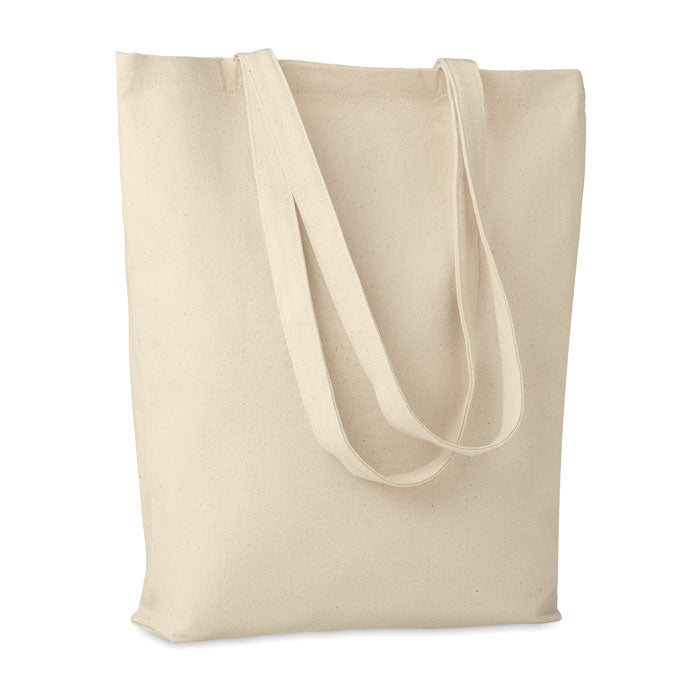 RASSA - Bolsa de la compra totebag de canvas con fuelle en color natural, asas largas y diseño resistente de 270 gr/m². Ideal para compras o ferias.