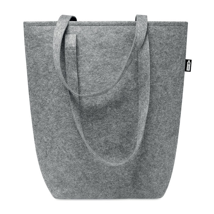 Bolsa tela TASLO de fieltro RPET gris claro con asas largas, perfecta para uso diario en la categoría de bolsas de compra reutilizables.