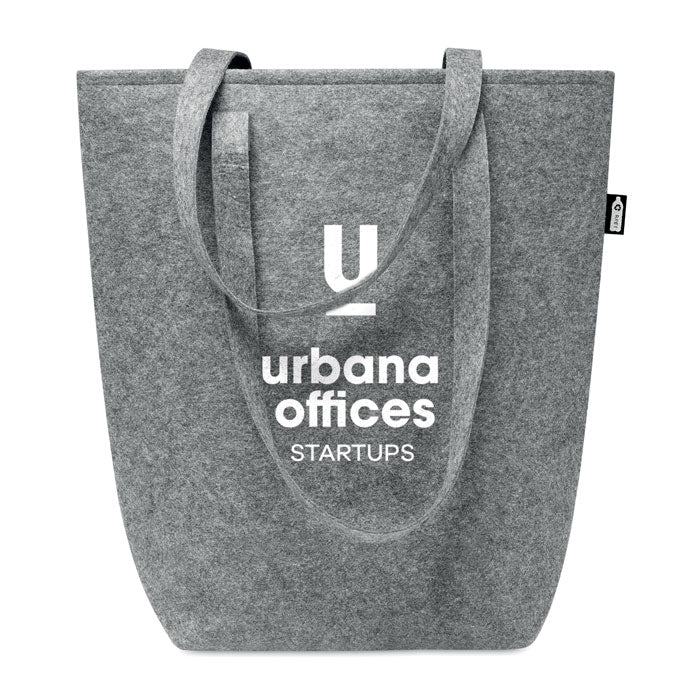 Bolsa de compra TASLO personalizada con logo 'urbana offices', fabricada en fieltro RPET con asas largas y diseño moderno.