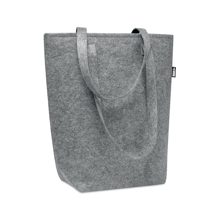 TASLO - Bolsa de compra de fieltro RPET asas largas en color gris claro, diseño ecológico y resistente, ideal para compras sostenibles.