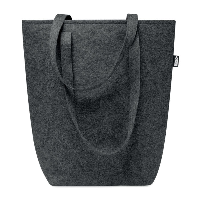 Bolsa tela TASLO de fieltro RPET gris oscuro con asas largas, perfecta para la categoría de bolsas de compra sostenibles y reutilizables.