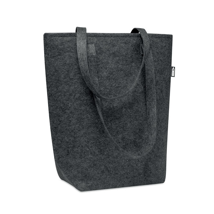 TASLO - Bolsa de compra de fieltro RPET asas largas en color gris oscuro, ecológica y resistente, ideal para compras o uso diario.