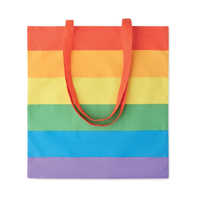 BOREALIS - Bolsa algodón Rainbow de 200 gr/m² con asas largas. Diseño multicolor ideal como bolsa de tela para ferias o eventos LGTBI.