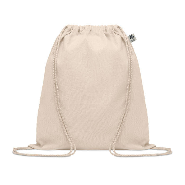 YUKI - Bolsa de algodón orgánico ecológica tipo mochila con cuerdas, color natural, ideal como bolsa tela reutilizable y sostenible.