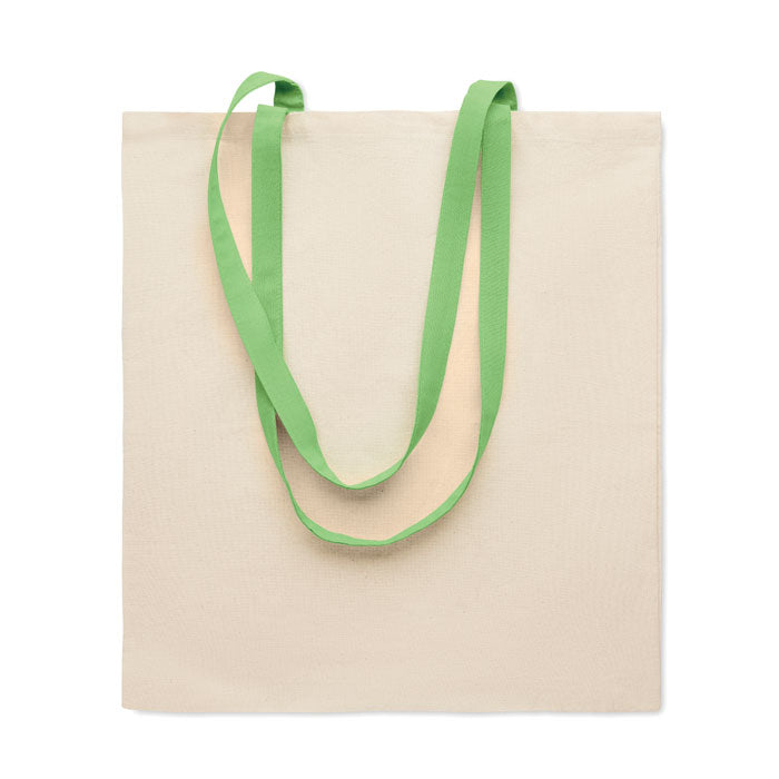 ZEVRA - Bolsa de algodón 140 gr/m² con asas largas verdes. Bolsa ecológica ideal para eventos, ferias y campañas sostenibles.