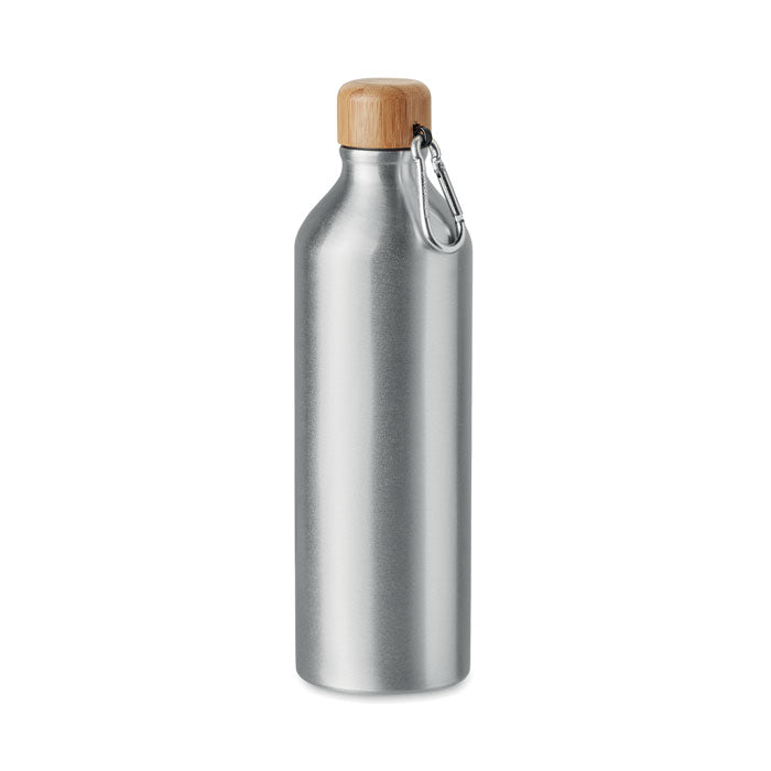 BIG AMEL. Botella de aluminio de 800 ml con tapa de bambú y mosquetón, ligera, resistente.