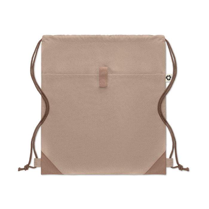 Vista trasera de la PANDA BAG beige con bolsillo exterior y refuerzos, perfecta para personalización y uso sostenible.