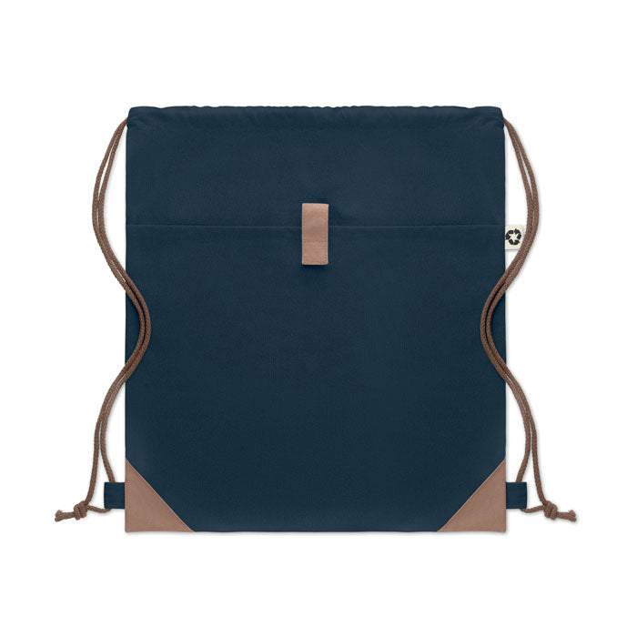 Vista trasera de la PANDA BAG azul marino con bolsillo exterior y refuerzos, ideal para personalización y uso diario sostenible.