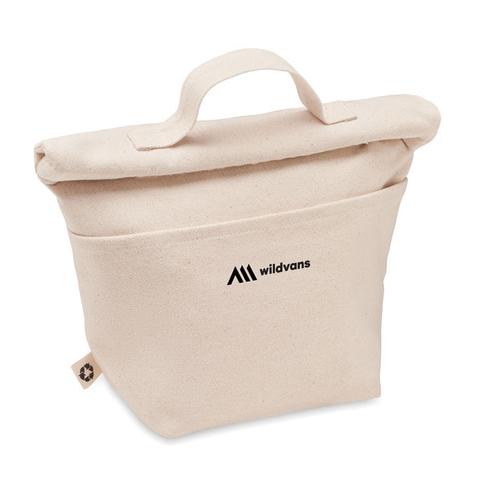 Bolsa nevera RECOBA personalizada con logo 'wildvans', ideal para promociones sostenibles en actividades outdoor como playa o camping.