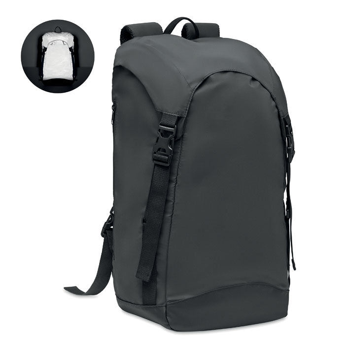 Mochila negra de tejido reflectante con cierre con mosquetones l