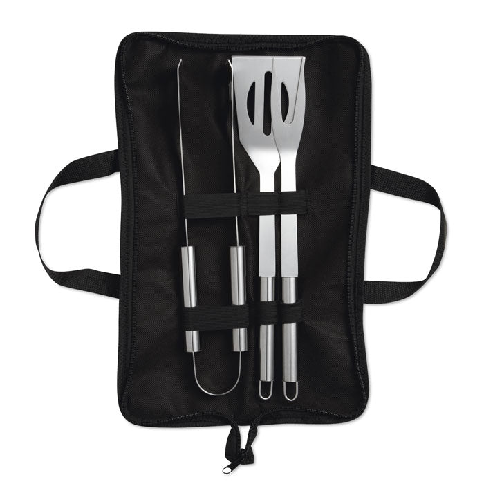 Funda abierta negra con asas y 2 accesorios para barbacoa