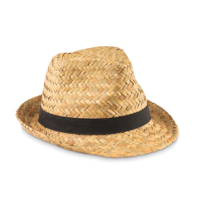 Sombrero de paja con ala y cinta negra