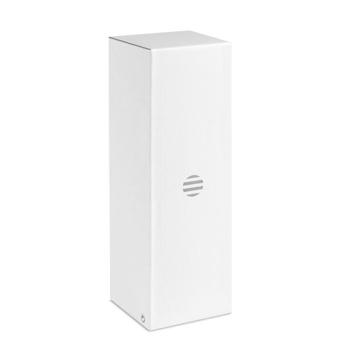Estuche blanco minimalista con diseño elegante, ideal para presentar el ETNA - Bolígrafo giratorio de bambú.