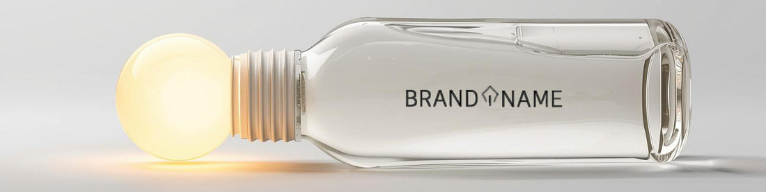 Botella transparente con logo y tapón de bombilla