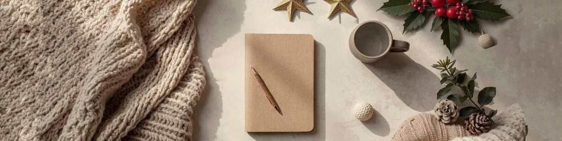 Cuaderno reciclado y bolígrafo ecológico en oficina en casa