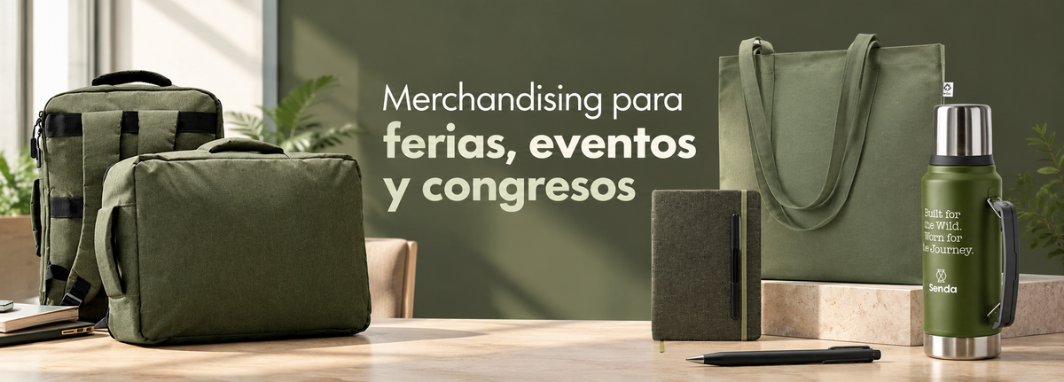 Merchandising para ferias, eventos y congresos: mochilas, bolsas, libretas y termos promocionales