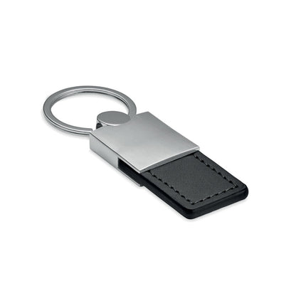 Llavero rectangular de metal y polipiel marrón