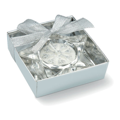 Porta velas transparente de estrella en caja con lacito