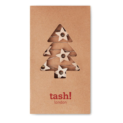 Packaging de papel con troquel de abeto y luces de estrella con logo