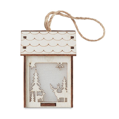 Adorno colgante en forma de casa con baterías incluidas