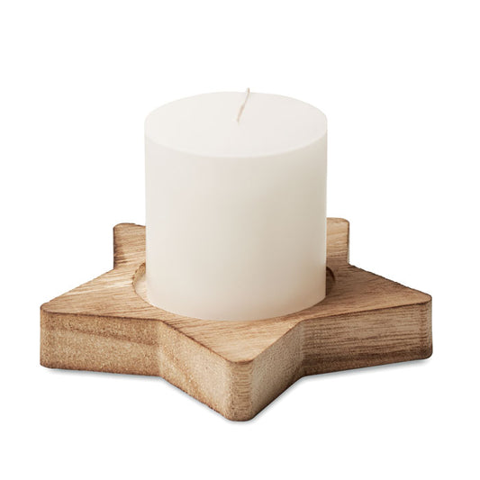 Portavelas forma de estrella de madera con vela aromática