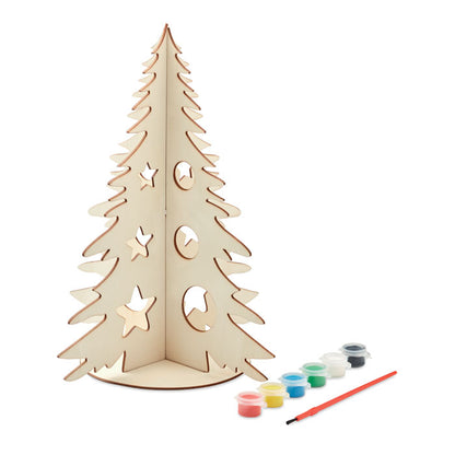 Árbol de Navidad de madera DIY con acuarelas y pincel