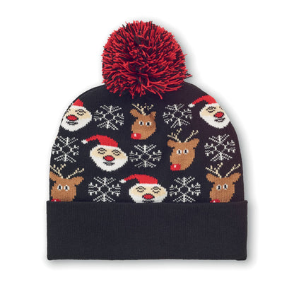 Gorro de punto navideño con puño y borla clásica