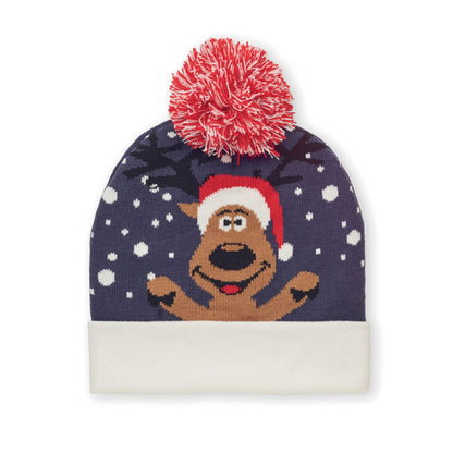 Gorro de punto navideño con puño y borla clásica