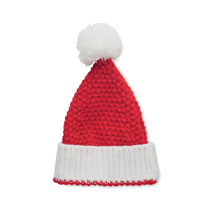 Gorro de punto navideño rojo con borla blanca